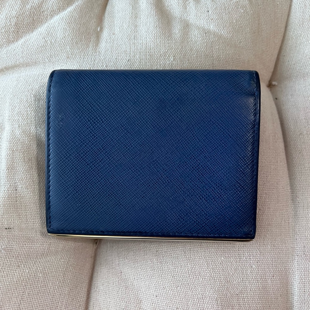 Prada Navy Blue Saffiano Leather Card Wallet with Gold Hardware - Picture 9 of 10